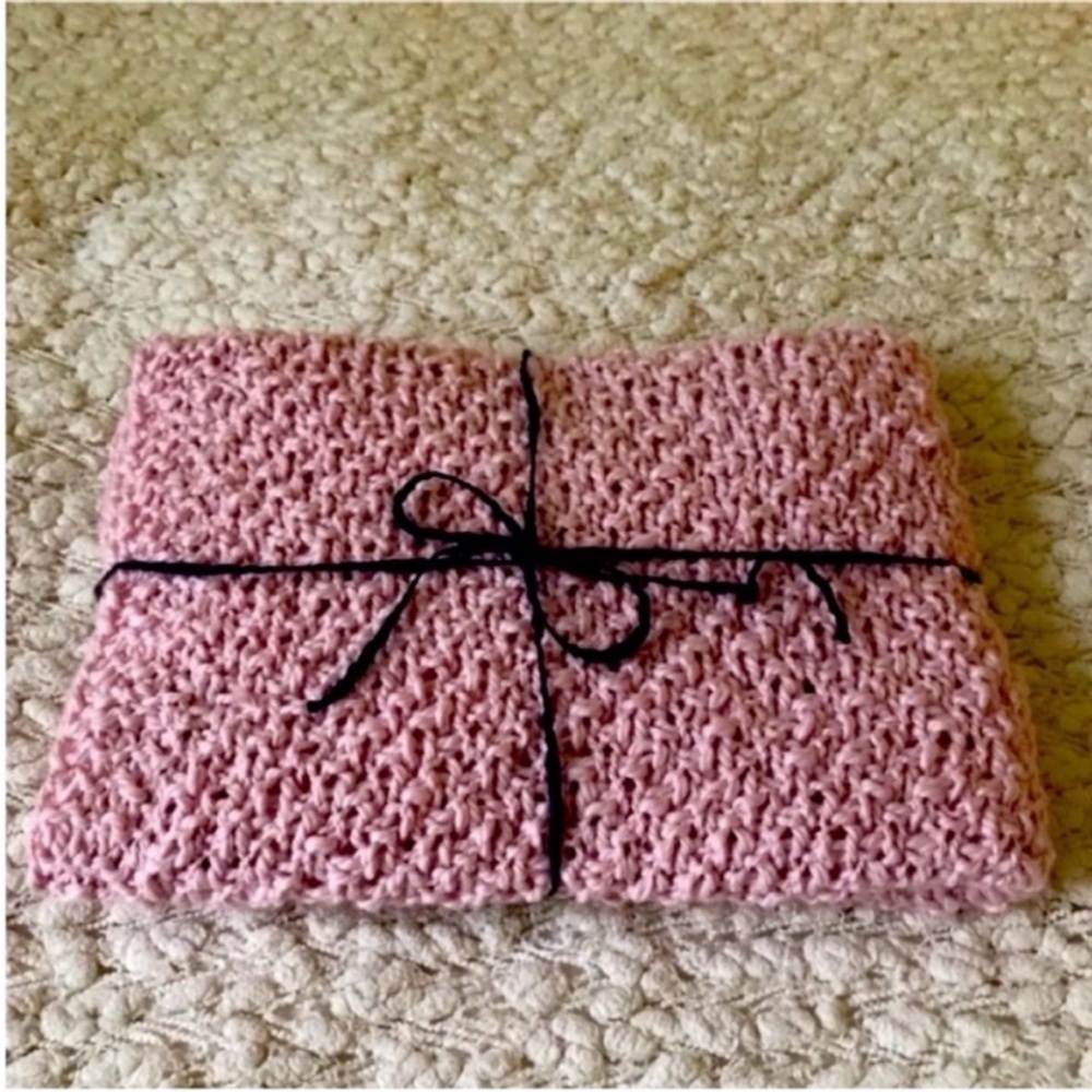 New Hand Knitted Eco Organic Pink Baby  Blanket